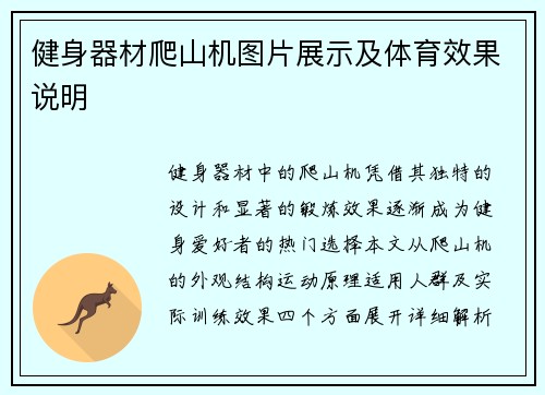 健身器材爬山机图片展示及体育效果说明