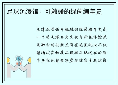 足球沉浸馆：可触碰的绿茵编年史